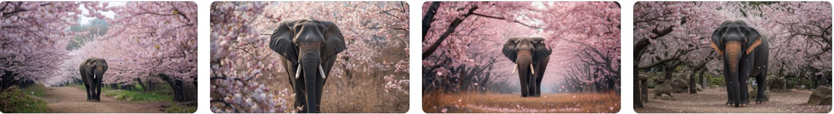 桜並木を像が歩いている