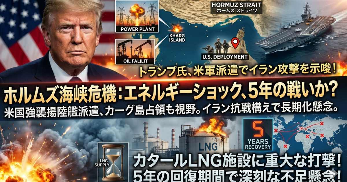 ホルムズ海峡の火種：強襲揚陸艦派遣とカーグ島占領計画のイメージ画像